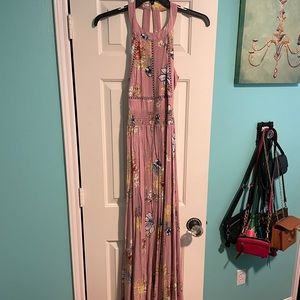 Pink floral,floor length, and casual dress